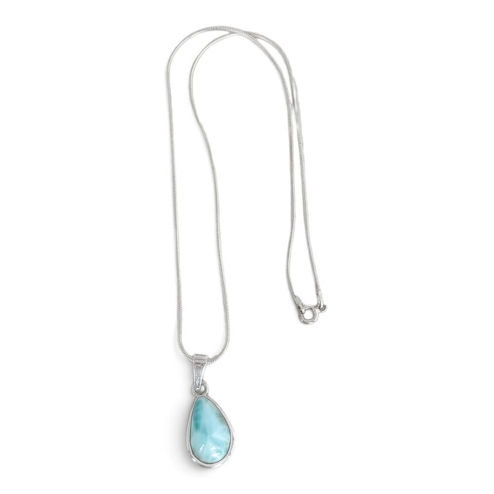 Larimar Teardrop Pendant Necklace Sterling Silver 925 Blue Gemstone 18" 10.1g